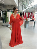 Vestido Plissado Decote Transpassado